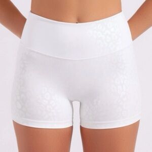 Buffbunny Rebel Athletic Biker Shorts High Waist White Leopard Print XS